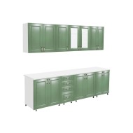 Bucatarie Zebra 260 cm din MDF Verde cu blat termoizolant alb Bucatarie Zebra 260 cm din MDF Verde cu blat termoizolant alb
